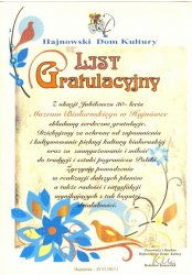List gratulacyjny - Hajnowski Dom Kultury