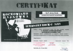 CERTYFIKAT - Honorowy tytuł BURMISTRZ ROCK-U 2013