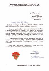 List gratulacyjny - Miejska Biblioteka Publiczna im. T. Rakowieckiego w Hajnówce