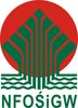 logo Narodowego Funduszu Ochrony Srodowiska i Gospodarki Wodnej; czerwone koło na jego tle zielona grafika przypominająca roslinę zaś u spodu wodę. Pod znakiem zielony skrót NFOŚGiW
