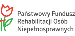 logo: z lewej strony kontury kwiatka, przypominającega czerwonego tulipana, z prawej napis Państwowy Fundusz Rehabilitacji Osób Niepełnosprawnych